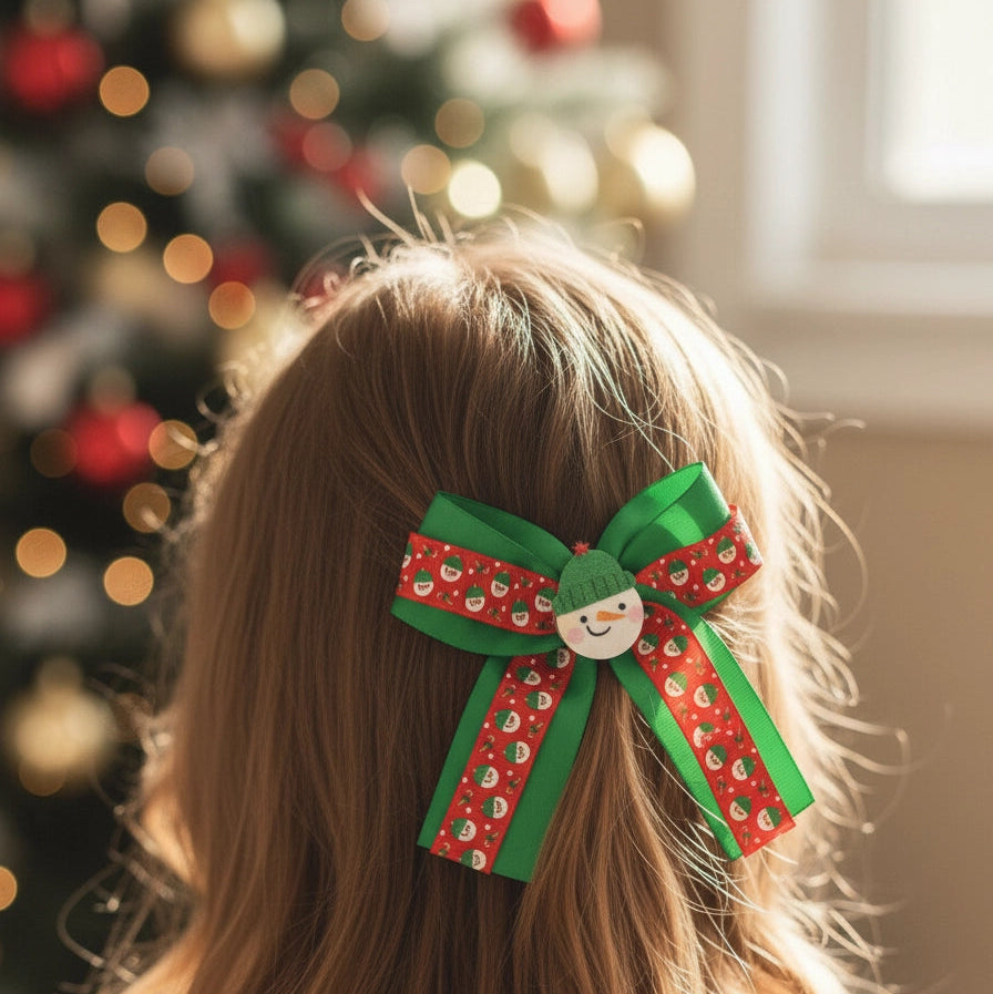 Festive Fun Christmas Hair Bow Clips - Santa & Snowman Duo!