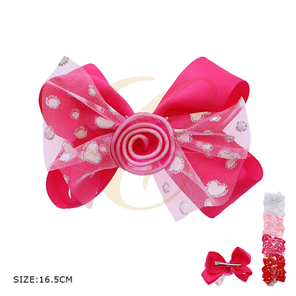 Dazzling Duo-Layer Hot Pink Hair Bow Clip – Glitter Mesh & Grosgrain Perfection!