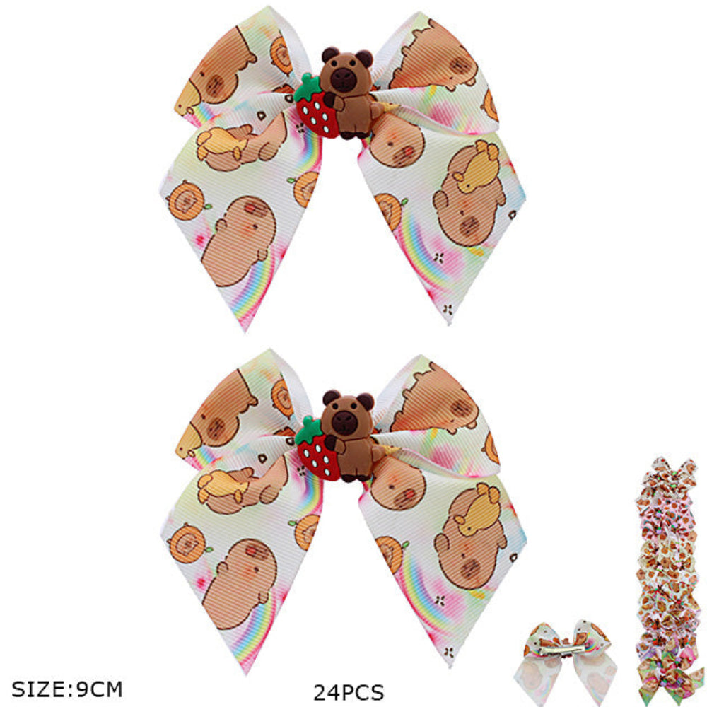 Sweet Strawberry Bear 9cm Hair Bow Clip