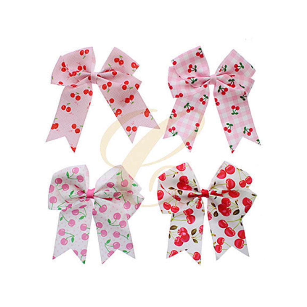Pink Gingham Cherry Print Hair Bow Clip - Coquette Cottagecore Accessory