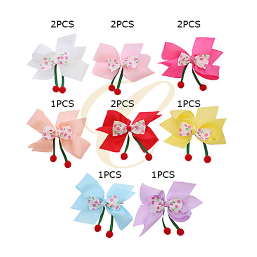 Layered Cherry Dangle Hair Bow Clip Set - Kawaii Coquette Accessory (8 Colors)