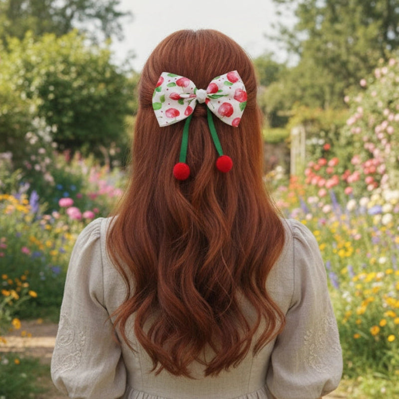 Sweet Cherry Dangle Bow Clip (11.5CM) - Kawaii Coquette Statement