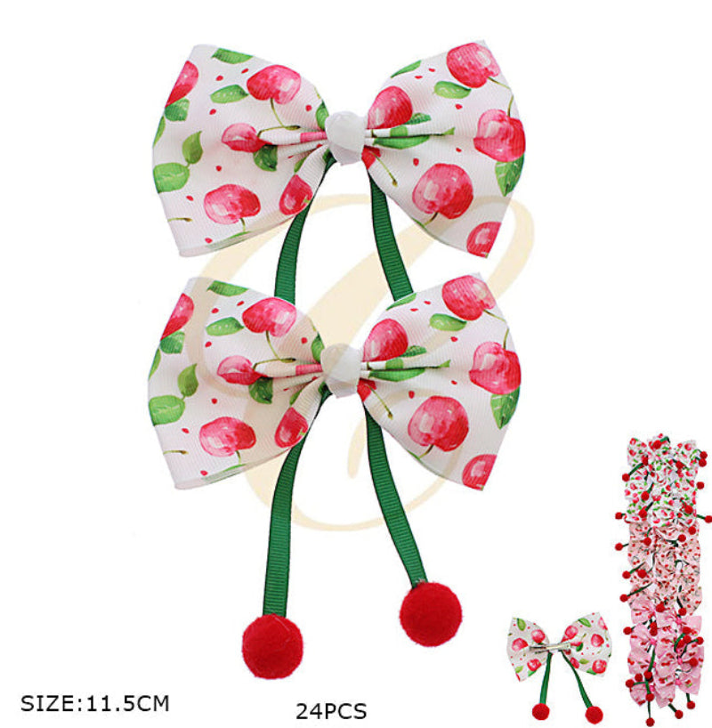Sweet Cherry Dangle Bow Clip (11.5CM) - Kawaii Coquette Statement