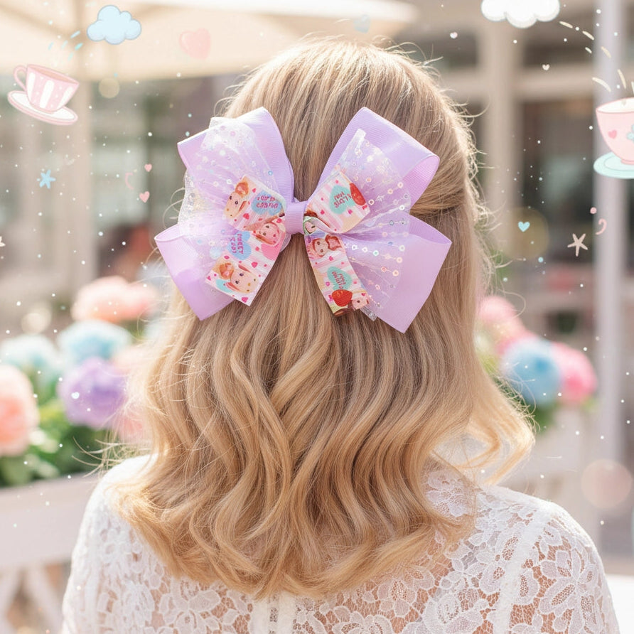 Sweetheart Sequin Layered Hair Bow Clip
