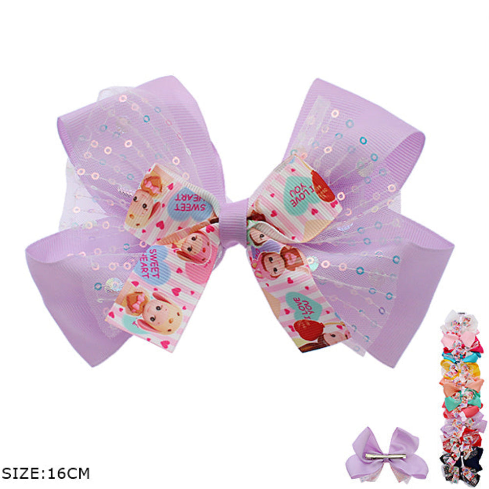 Sweetheart Sequin Layered Hair Bow Clip