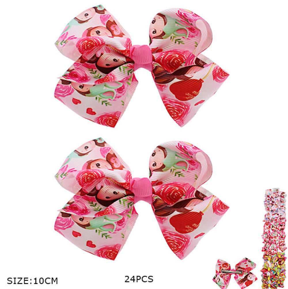 Sweetheart Doll & Rose Print Boutique Hair Bow Clips
