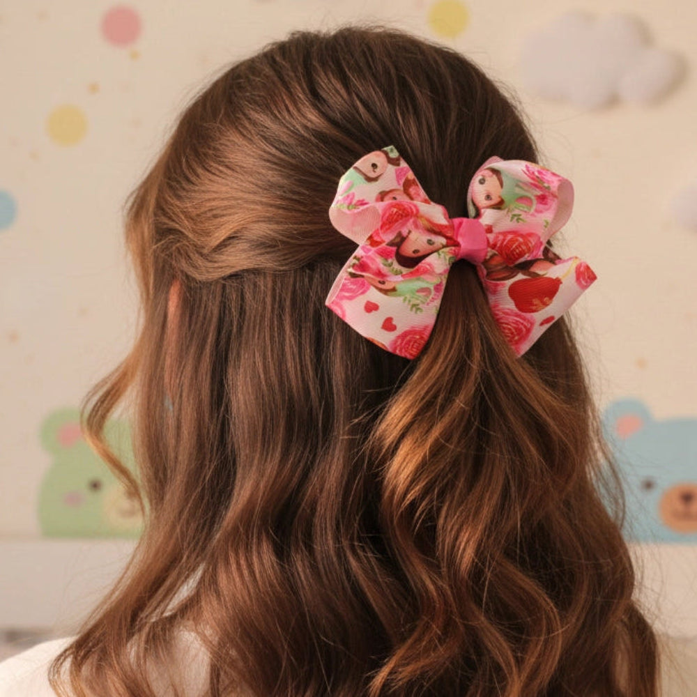 Sweetheart Doll & Rose Print Boutique Hair Bow Clips