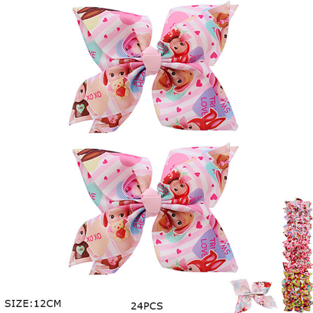 Pretty Princess Valentine Bow Clips - 24 PC Bulk Set
