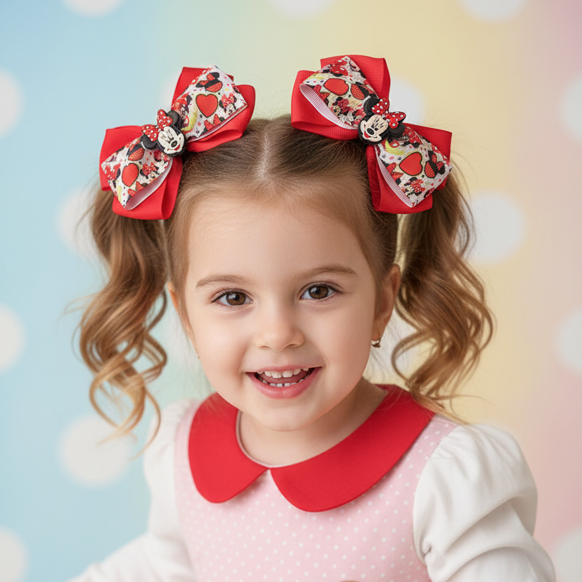 Character-Inspired Hair Bows for Girls – 12cm Grosgrain Ribbon Hair Clips (RBW-1187R3)