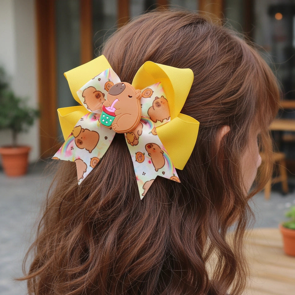 Capybara Boba-Lover Hair Bow Clip: The Cutest Accessory!