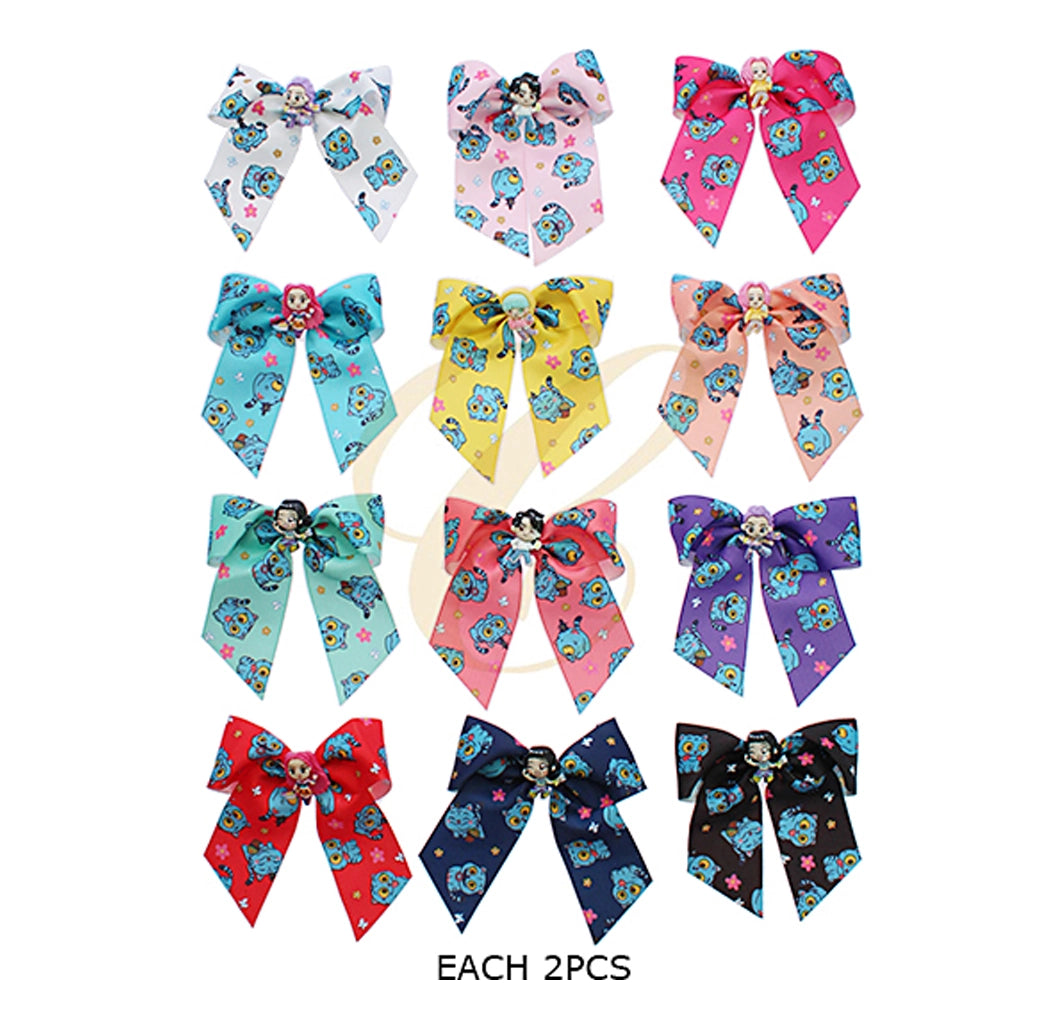 Large 4.5" Character Grosgrain Hair Bows - Colorful 12-Pack Duo Set for Toddlers & Girls (RBW-1277R12)