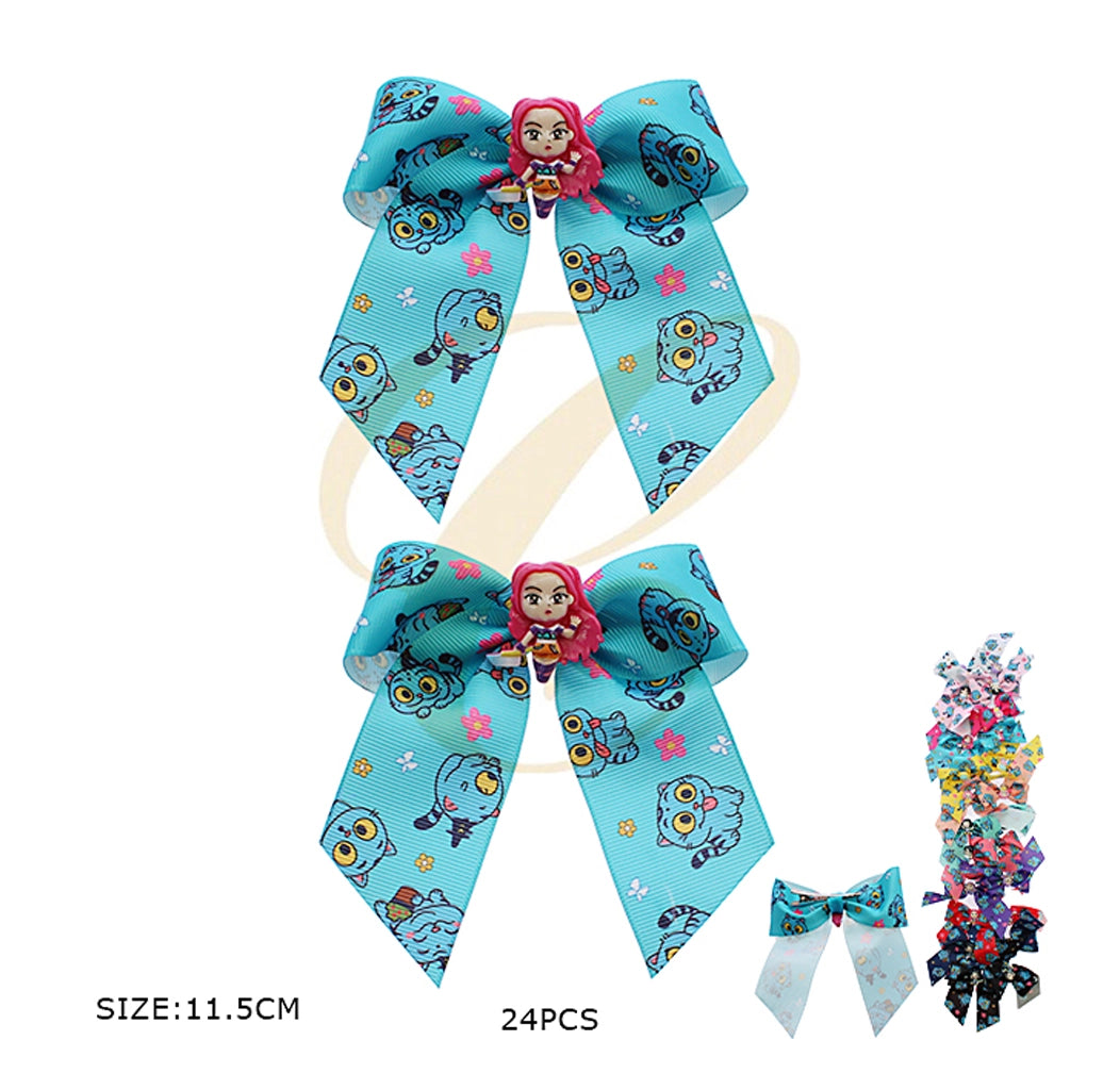 Large 4.5" Character Grosgrain Hair Bows - Colorful 12-Pack Duo Set for Toddlers & Girls (RBW-1277R12)