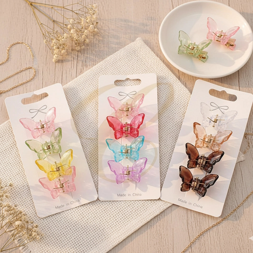Butterfly Hair Claw Clips - 4.5cm Translucent Acrylic Mini Clips - 4-Pack Aesthetic Hair Accessories for Women & Girls (RCP-0519R)