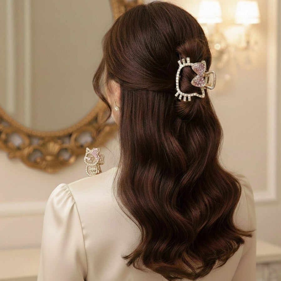 Sparkling Crystal Cartoon Cat Hair Claw (RCP-0598R3)