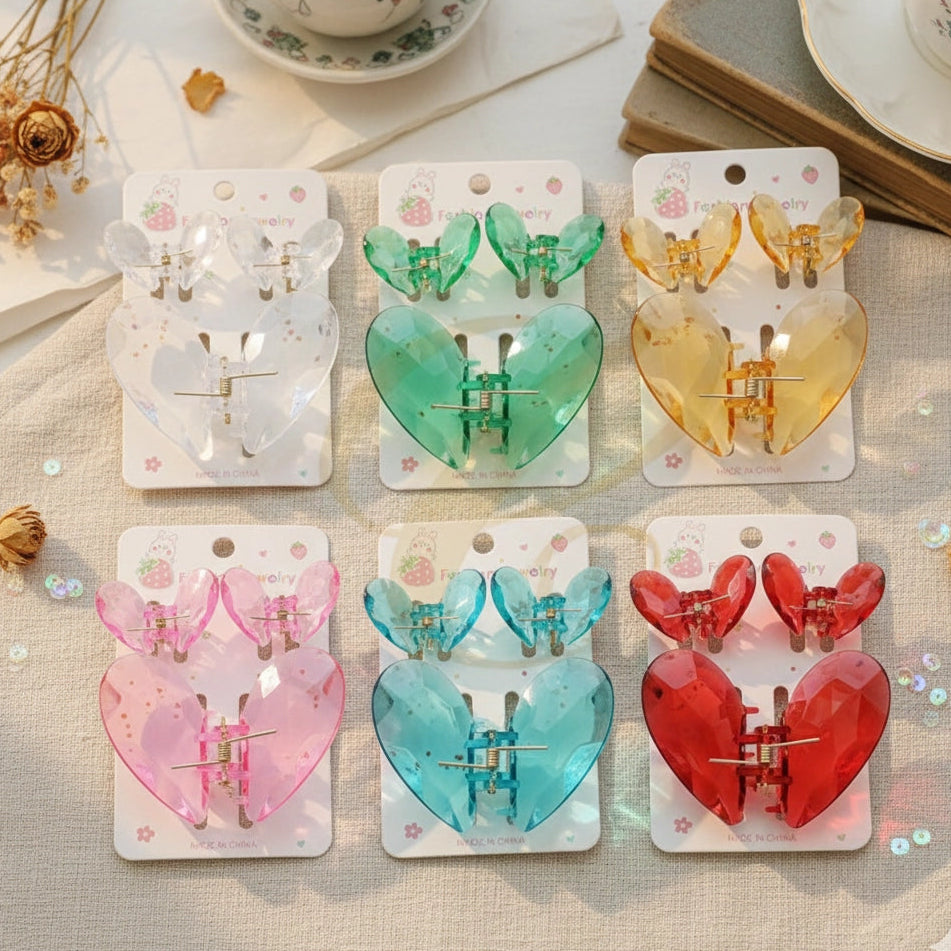 3-Piece Translucent Heart Hair Claw Clip Set – Y2K Aesthetic Hair Accessories RCP-0602R
