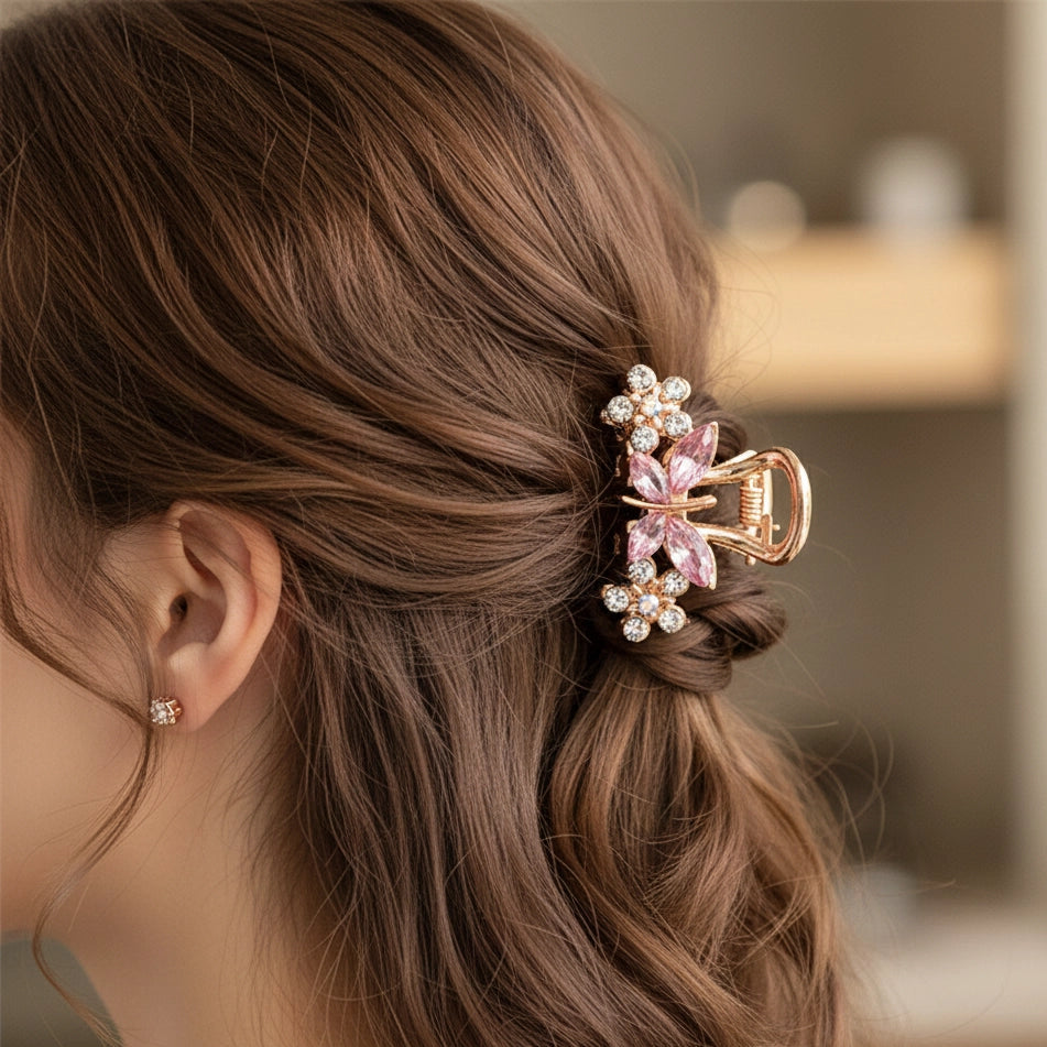 Dazzling Butterfly Mini Hair Claw Clip - Sparkling Rhinestone Hair Accessory (4.5cm)
