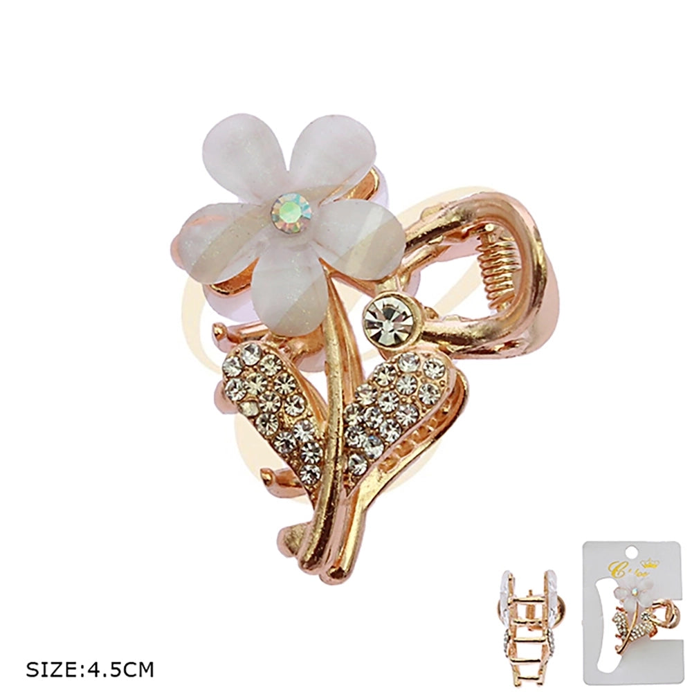 Floral Rhinestone Mini Hair Claw Clip (RCP-0654GS)