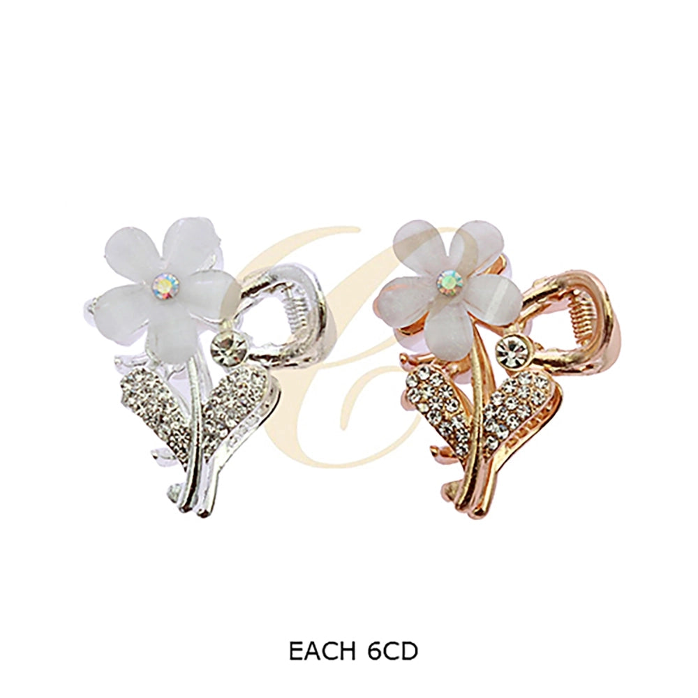Floral Rhinestone Mini Hair Claw Clip (RCP-0654GS)