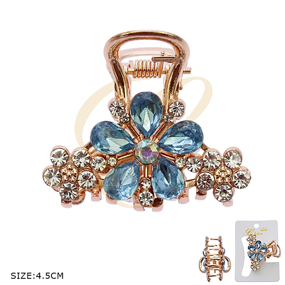 Sparkling Floral Rhinestone Crystal Mini Hair Claw Clip – Elegant Rose Gold & Silver Metal Jaw Clip (RCP-0657R6)