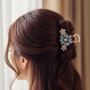 Sparkling Floral Rhinestone Crystal Mini Hair Claw Clip – Elegant Rose Gold & Silver Metal Jaw Clip (RCP-0657R6)