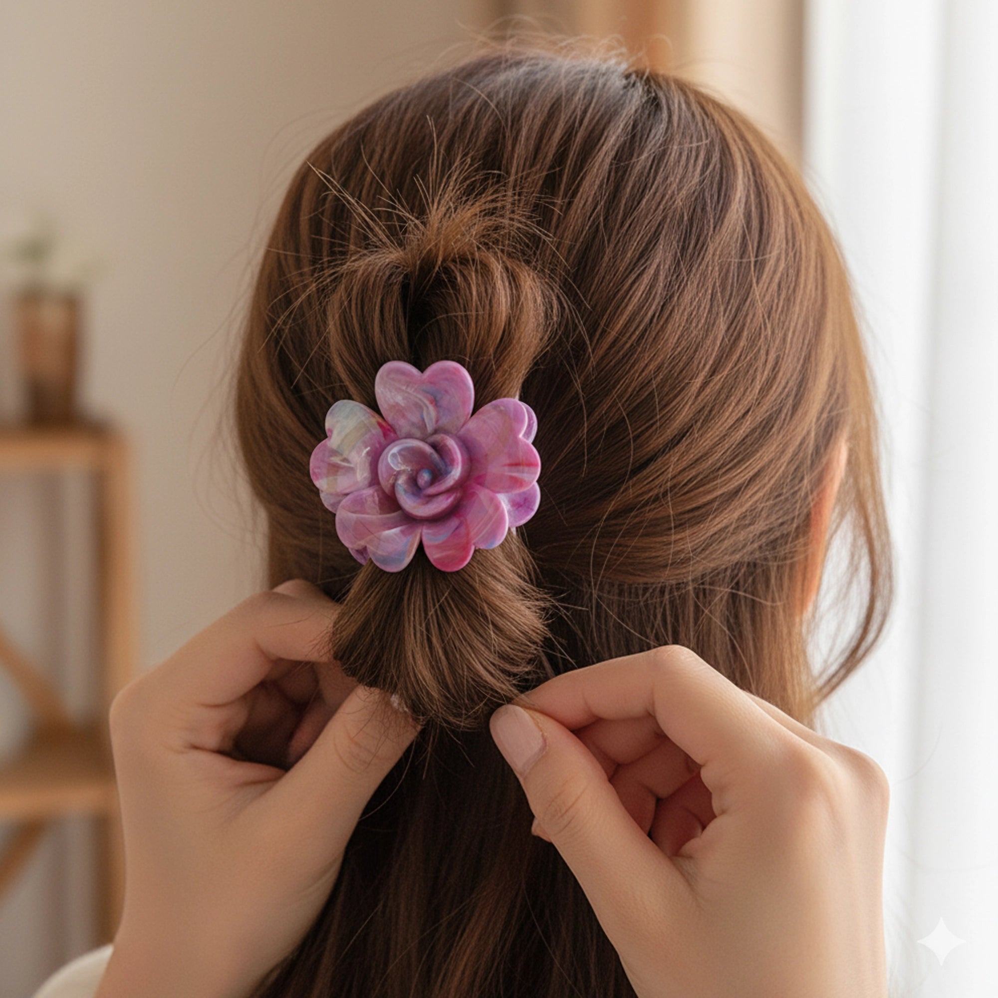 Floral Rose Hair Clip Set 6 Colors - 7CM Claw