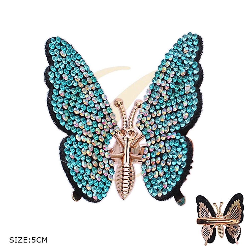 Sparkling Crystal Butterfly Hair Clip – 5cm Rhinestone Moving Wing Hair Accessory for Women & Girls (RCP-0732R)