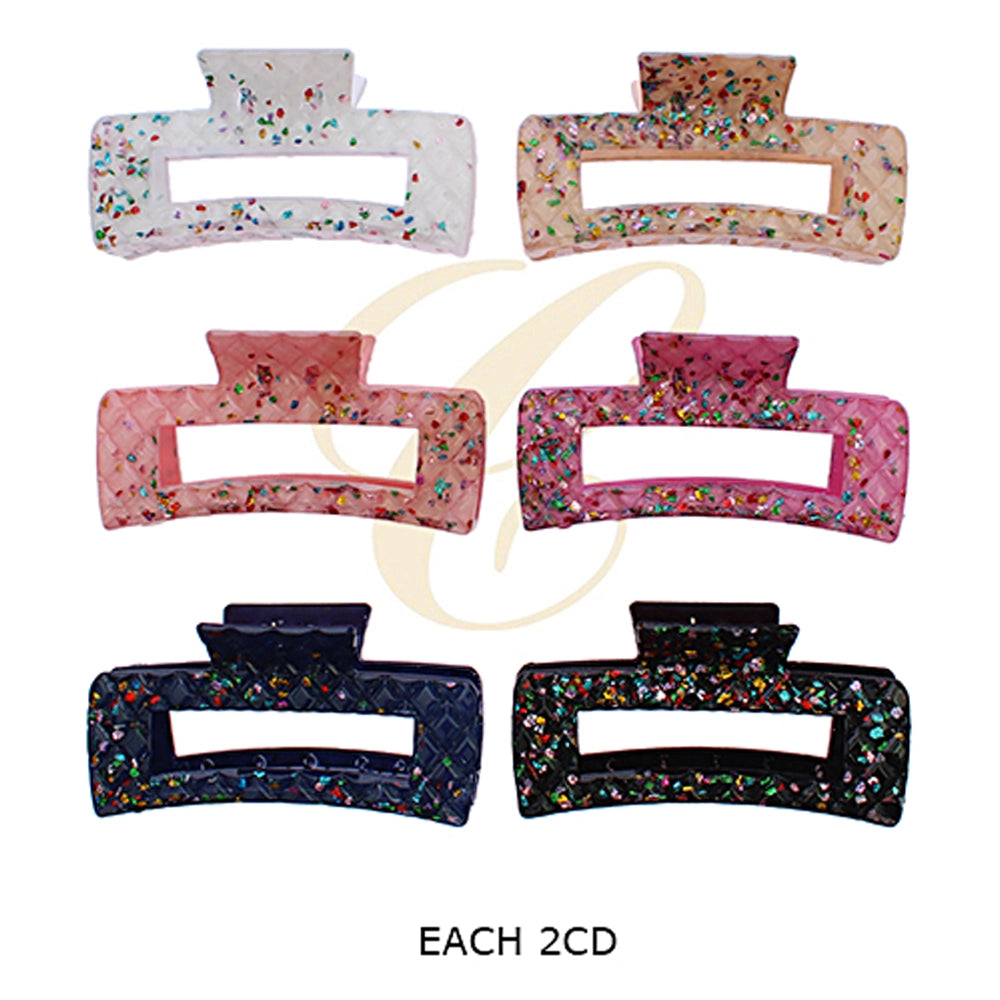 Elevate Your Hairstyle: Quilted Glitter Resin Rectangular Claw Clip (RCP-0753R6)