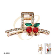 Sparkling Rhinestone Cherry Metal Hair Claw Clip – 6cm Medium Gold & Silver Finish 12-Piece Wholesale (RCP-0767GS)