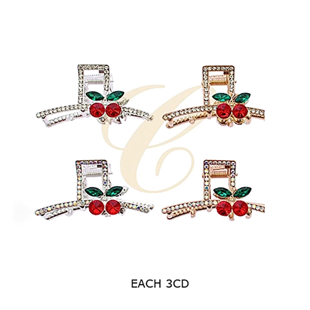 Sparkling Rhinestone Cherry Metal Hair Claw Clip – 6cm Medium Gold & Silver Finish 12-Piece Wholesale (RCP-0767GS)