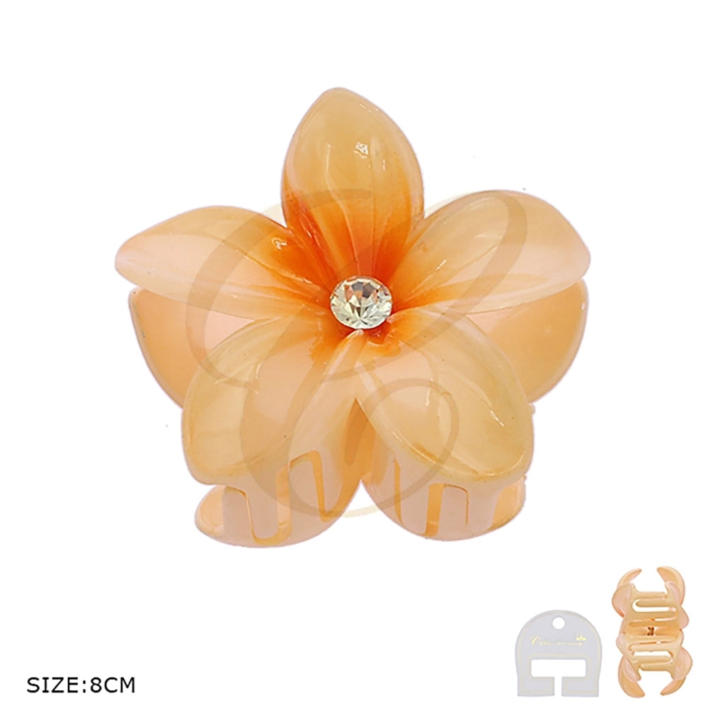 Sparkling Plumeria Flower Hair Claw Clip - 8cm Tropical Floral Hair Accessory (RCP-0781R)