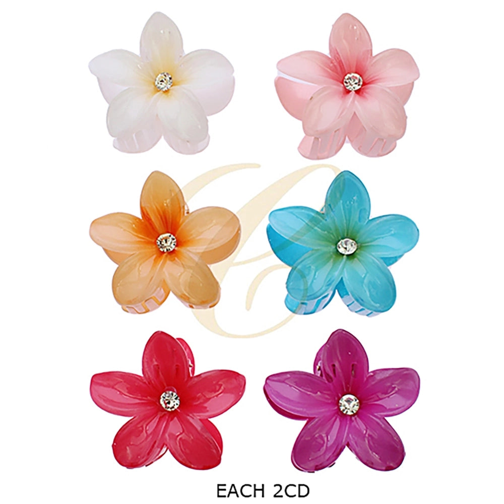 Sparkling Plumeria Flower Hair Claw Clip - 8cm Tropical Floral Hair Accessory (RCP-0781R)