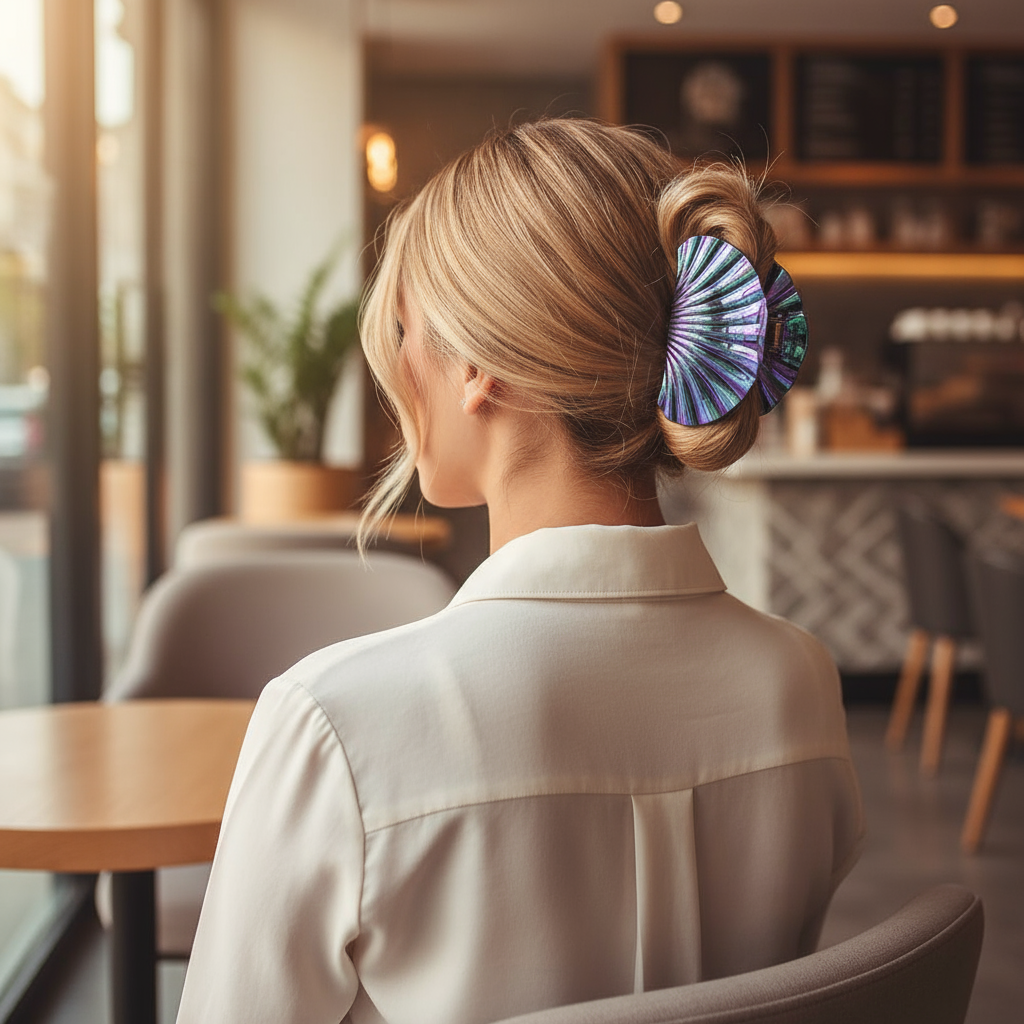 Iridescent Shell Hair Claw Clip – Large Strong Grip Clip for Thick or Long Hair, Stylish Pearl Finish