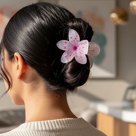 Large Flower Hair Claw Clip – Pastel Floral Design, Strong Hold for Thick or Long Hair