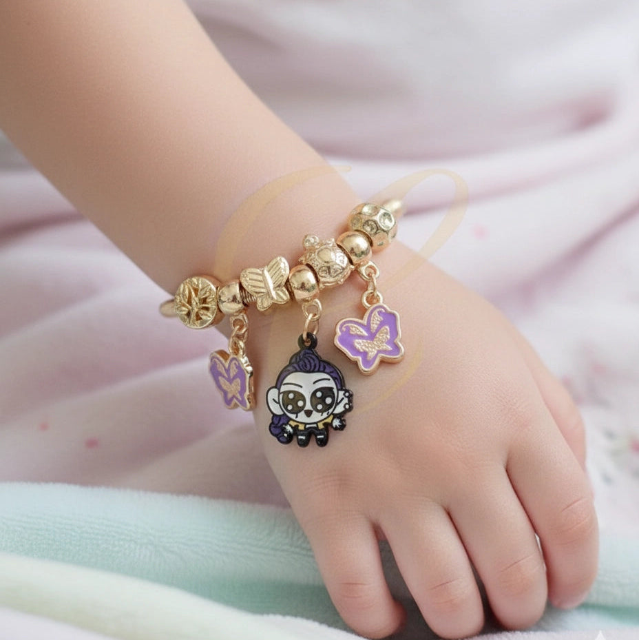 Kids' Adjustable Coil Charm Bracelet - Butterfly & Character Theme