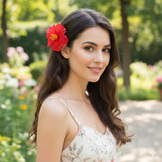 Large Tropical Red Hibiscus Flower Hair Clip (10cm) – Realistic Hawaiian Floral Accessory for Luau, Beach Weddings, and Summer Style (RCP-0827RED)