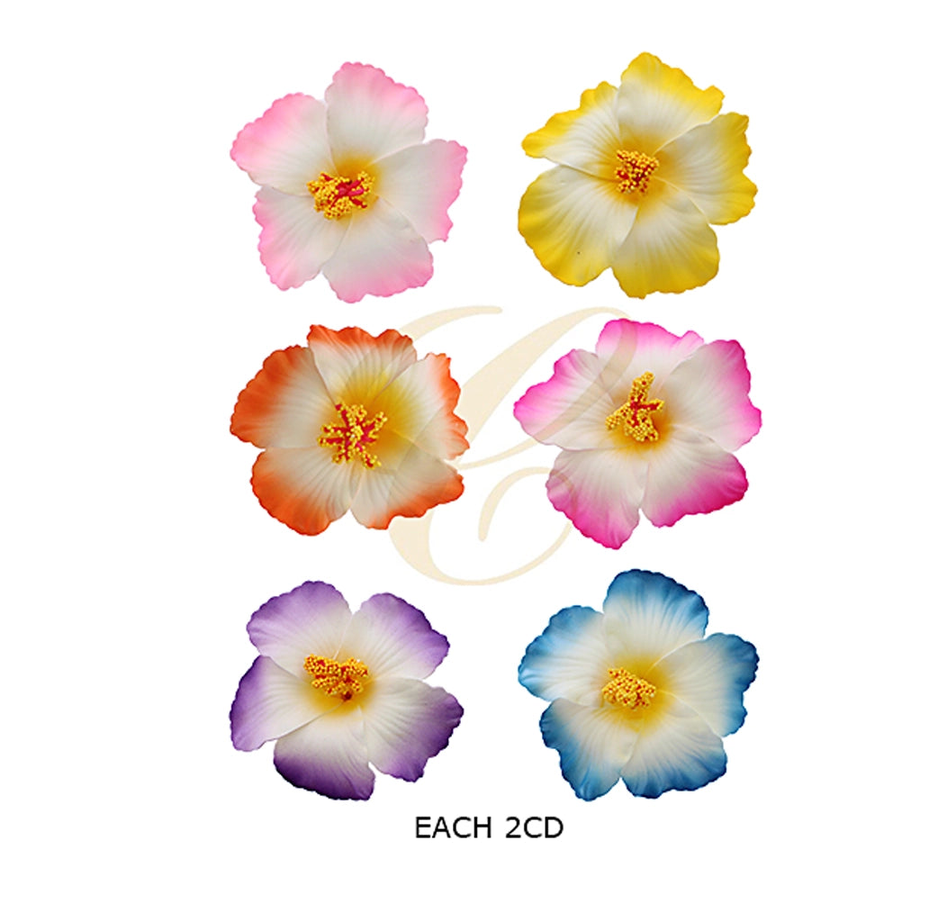 10cm Tropical Hibiscus Flower Hair Clips - 6 Color Assorted Hawaiian Foam Floral Accessories for Luau, Beach Weddings, and Summer Parties (RCP-0828R6)