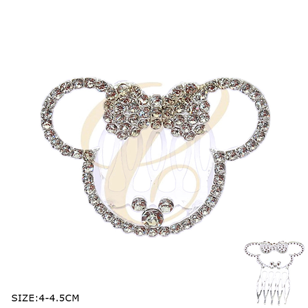Sparkling Rhinestone Cartoon Mouse Hair Combs - 12pc Crystal Jeweled Bow Hair Clips (RCP-0830S)