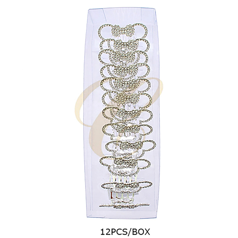 Sparkling Rhinestone Cartoon Mouse Hair Combs - 12pc Crystal Jeweled Bow Hair Clips (RCP-0830S)