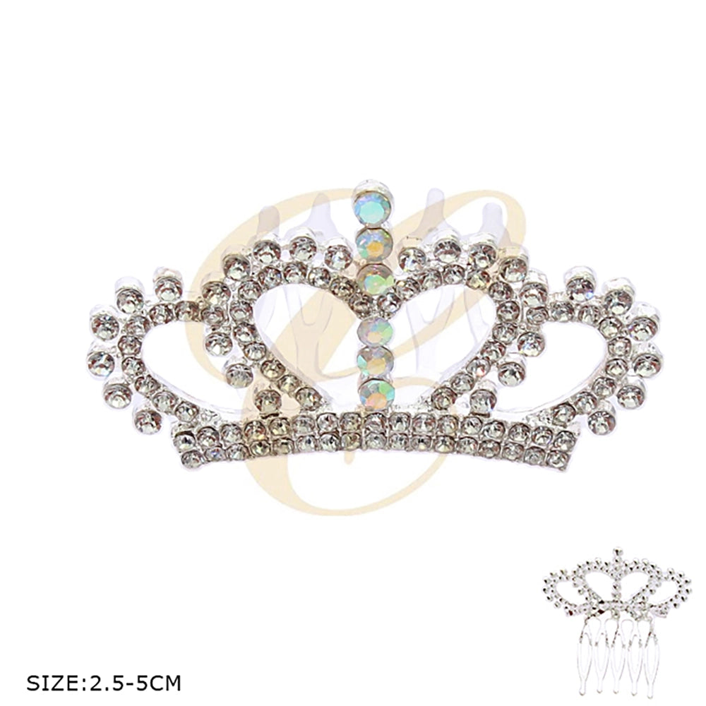 Mini Crystal Rhinestone Princess Crown Hair Combs – 12pc (RCP-0838S)