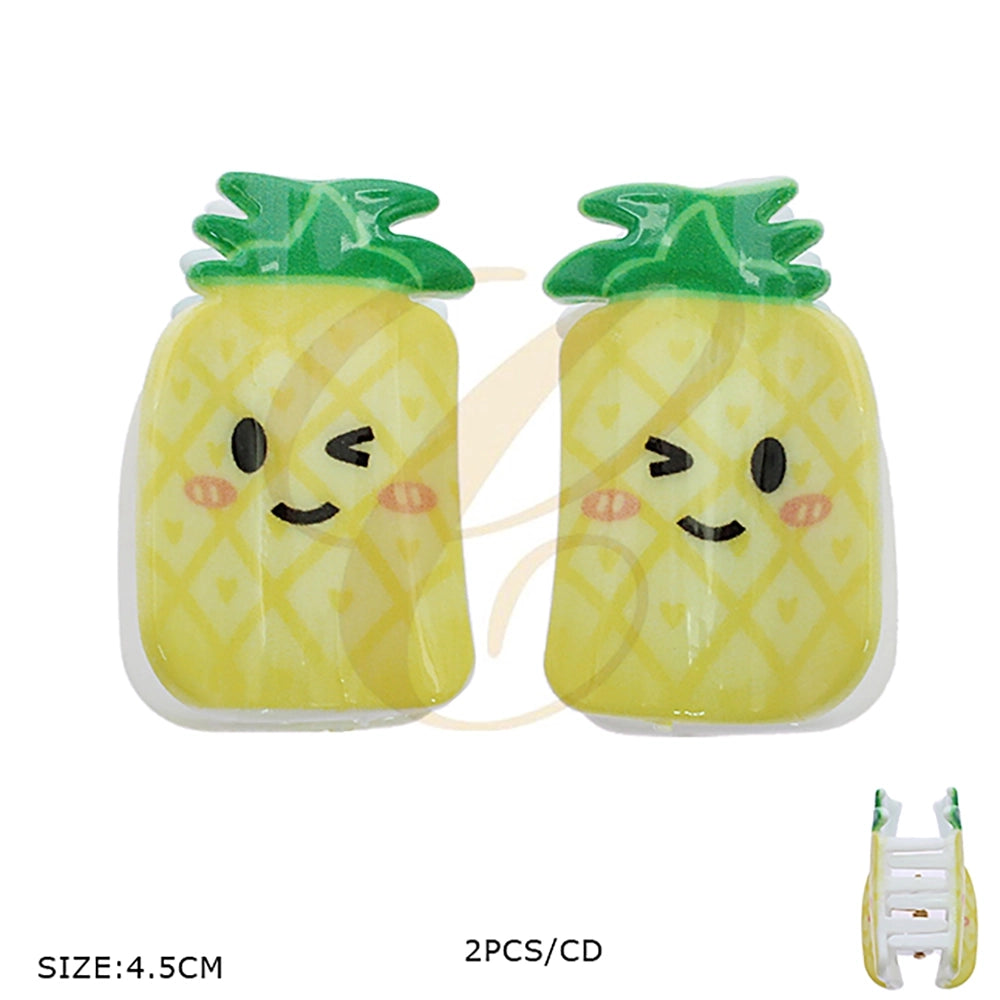2-Piece Kawaii Winking Pineapple Hair Claw Clips - Cute Summer Fruit Hair Accessories for Girls and Women - Pastel Colors (4.5cm) (RCP-0849)