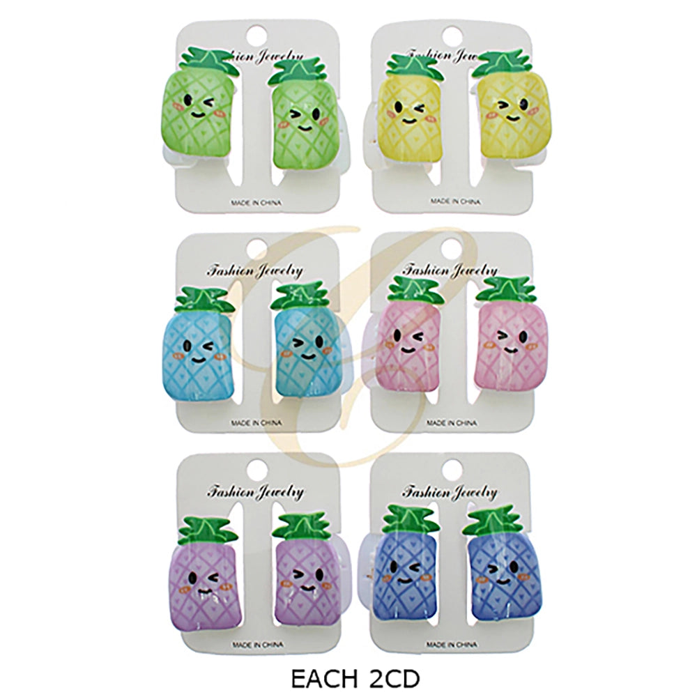 2-Piece Kawaii Winking Pineapple Hair Claw Clips - Cute Summer Fruit Hair Accessories for Girls and Women - Pastel Colors (4.5cm) (RCP-0849)