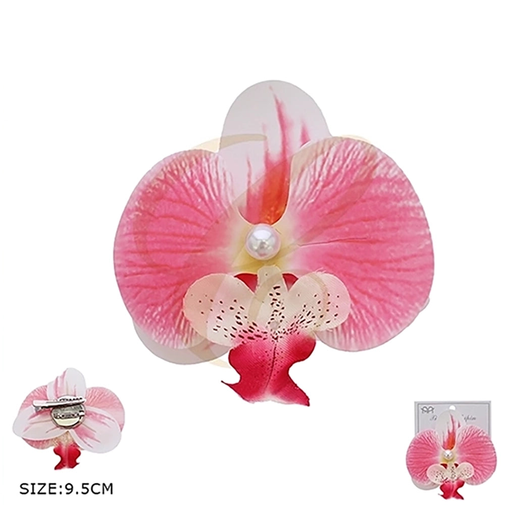 Realistic Artificial Orchid Hair Clip with Pearl Accent – 9.5cm Tropical Flower Hair Accessory for Weddings, Vacations, & Parties (RCP-0879R)