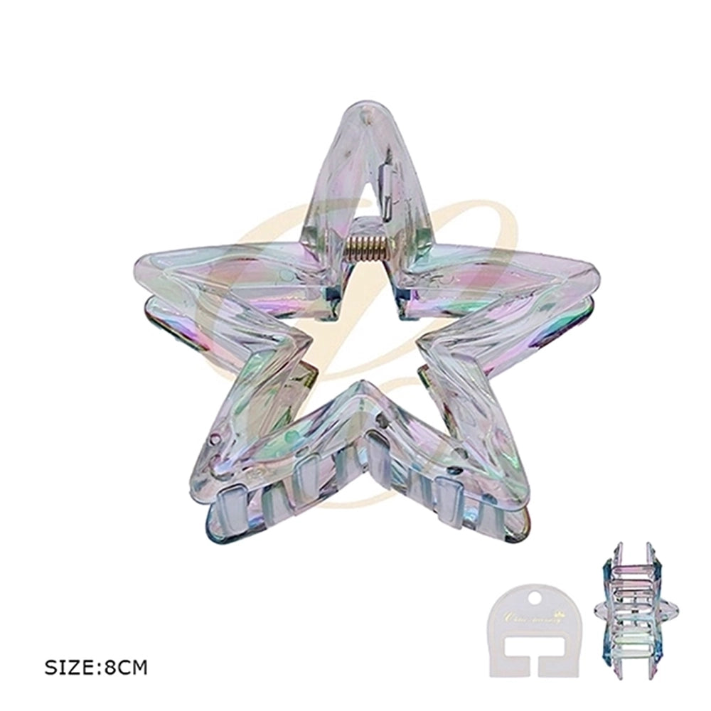 Iridescent Hollow Star Hair Claw Clips – 8cm Y2K Clear Aurora Star Jaw Clips for Medium & Thick Hair (RCP-0953R)