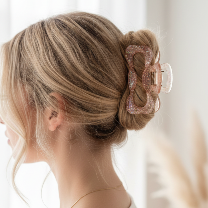 9.5cm Iridescent Wavy Hair Claw Clip Set – Clear Pastel Wave Jaw Clip for Thick Hair (RCP-0954R)