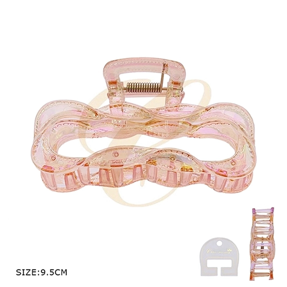 9.5cm Iridescent Wavy Hair Claw Clip Set – Clear Pastel Wave Jaw Clip for Thick Hair (RCP-0954R)