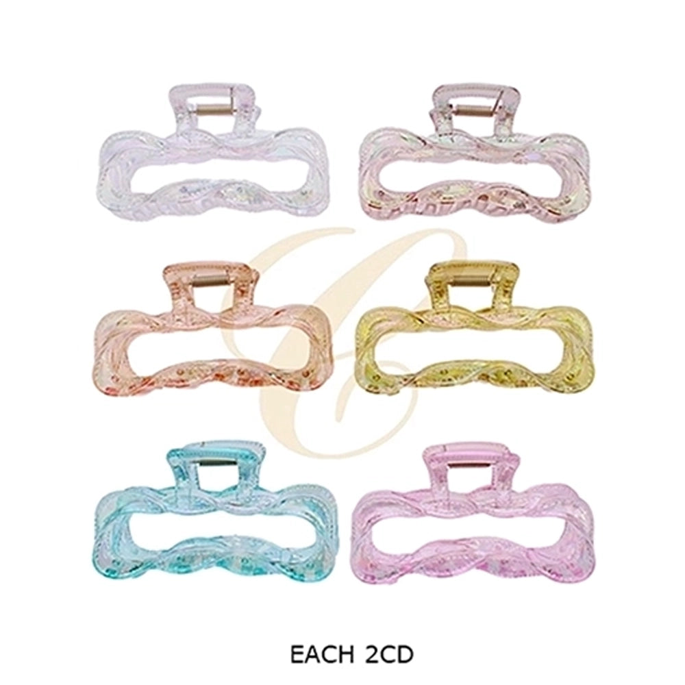 9.5cm Iridescent Wavy Hair Claw Clip Set – Clear Pastel Wave Jaw Clip for Thick Hair (RCP-0954R)