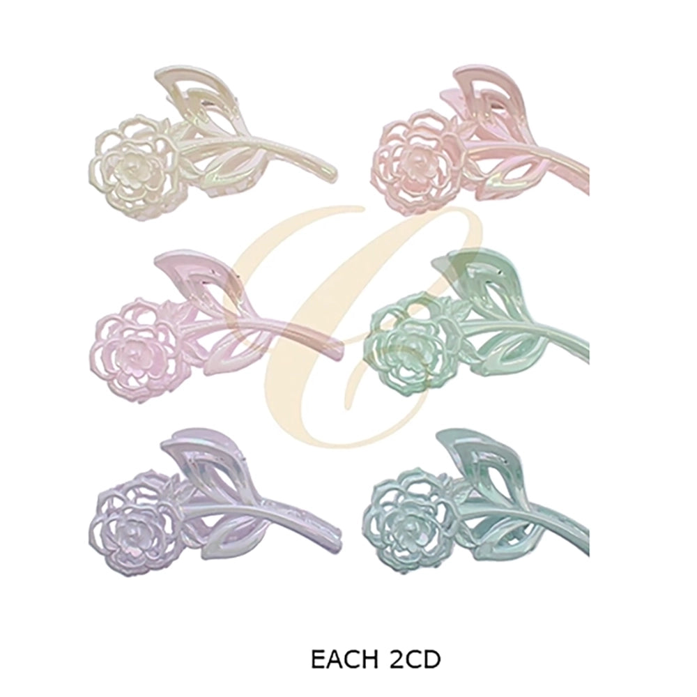 Large Iridescent Rose Flower Stem Hair Claw Clip – 13cm Pearlescent Floral Hair Clamp Card Pack (RCP-0973R)