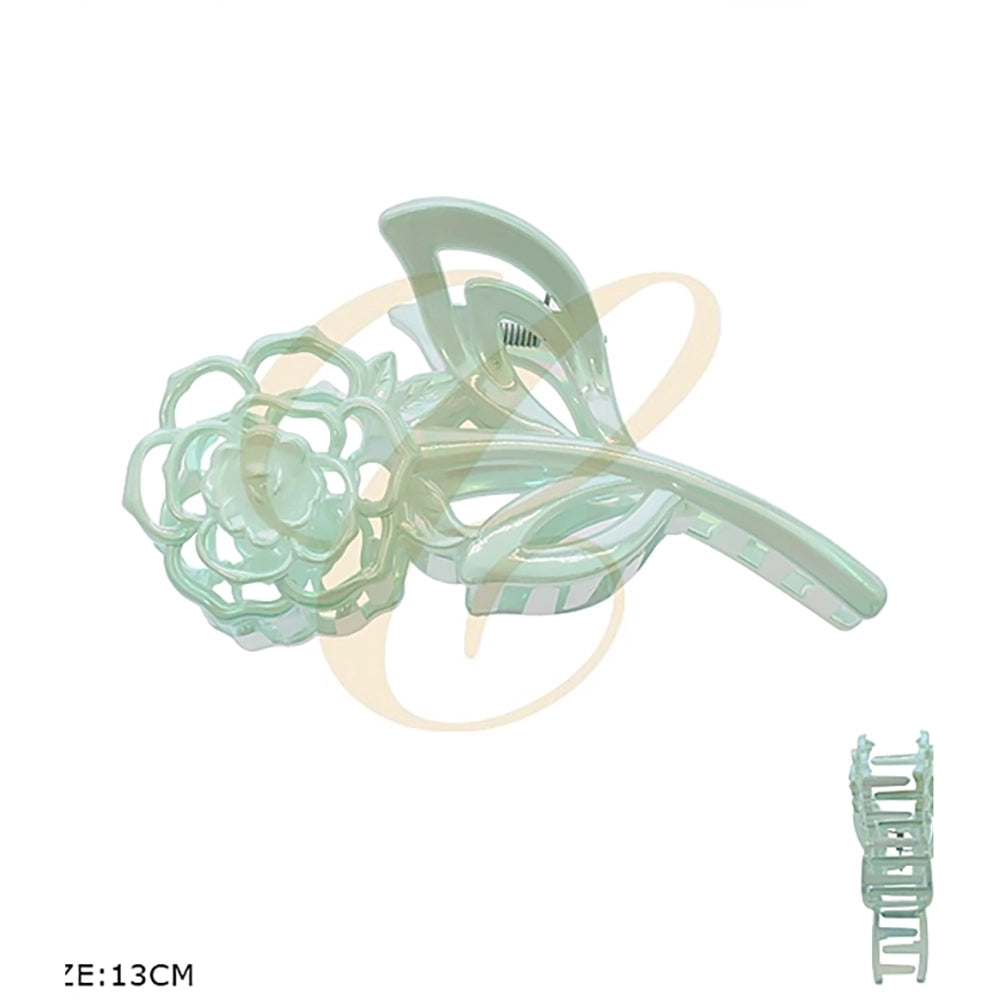 Large Iridescent Rose Flower Stem Hair Claw Clip – 13cm Pearlescent Floral Hair Clamp Card Pack (RCP-0973R)