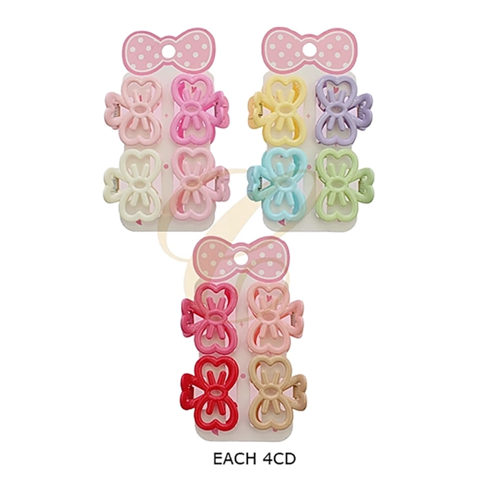 Pastel Clover & Bow Hair Claw Clips Set – 4-Piece Pastel Acrylic Hair Clamps Card Pack (RCP-0978R)