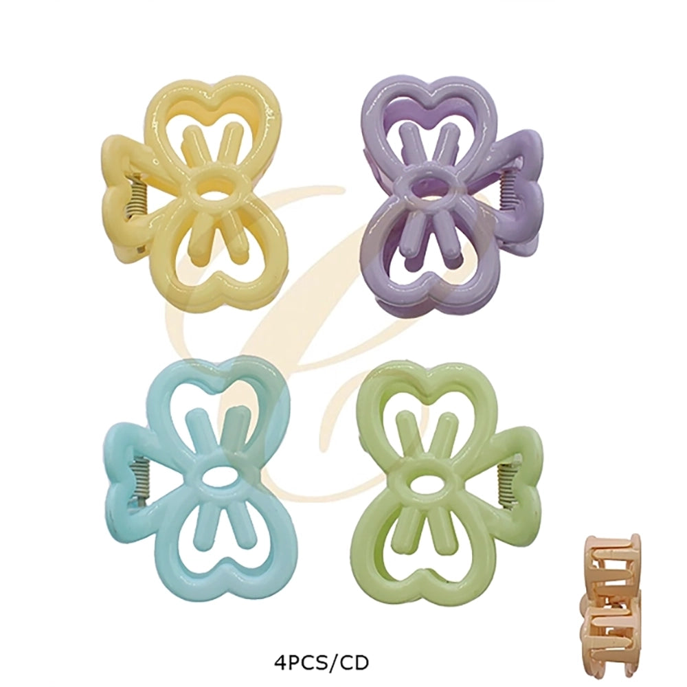 Pastel Clover & Bow Hair Claw Clips Set – 4-Piece Pastel Acrylic Hair Clamps Card Pack (RCP-0978R)